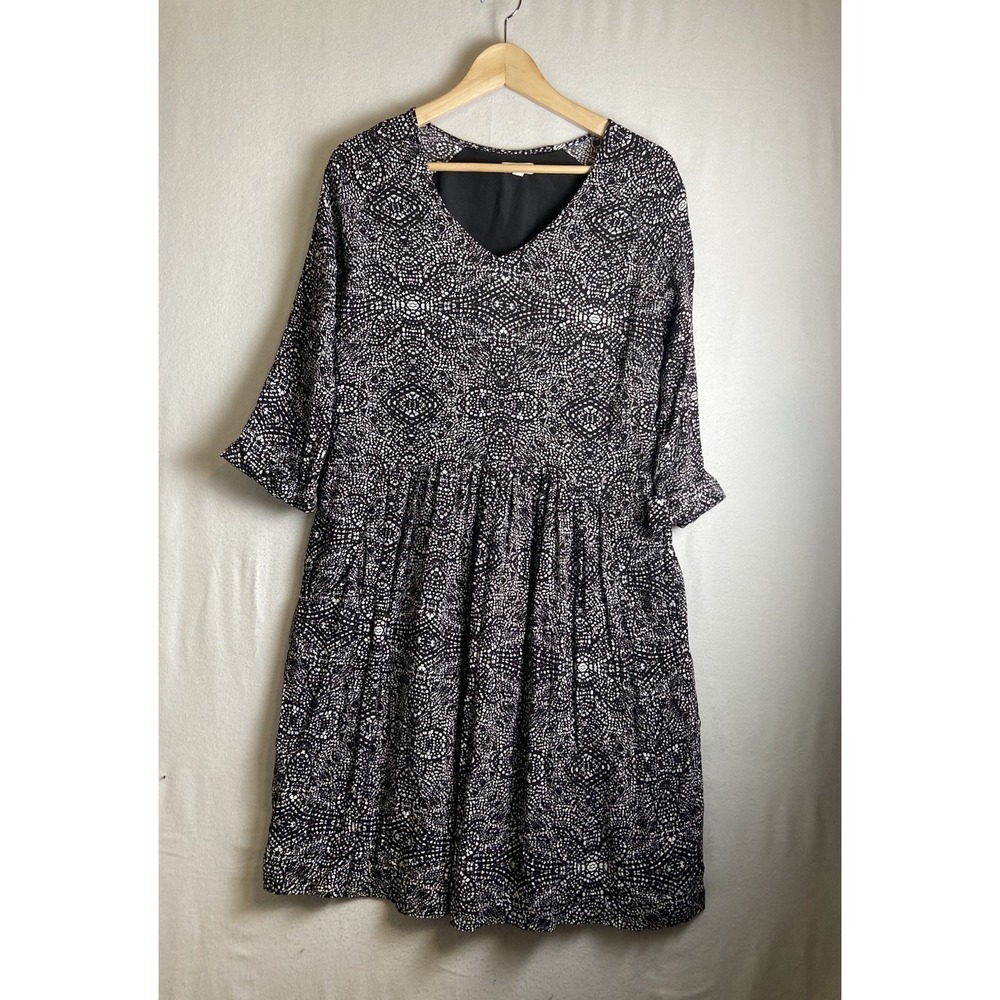 Garnet Hill Dress Women's Size 8 Front Pockets Boho Floral Geometric Pattern